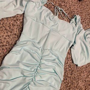 Long Sleeve Corseted Homecoming Dress